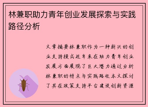 林兼职助力青年创业发展探索与实践路径分析