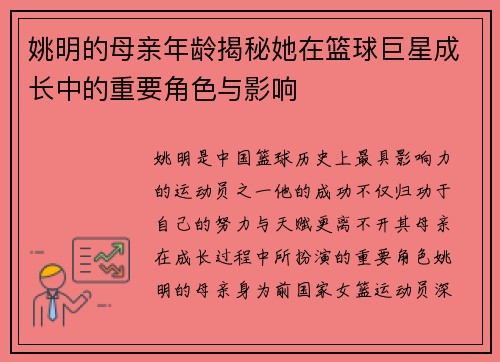 姚明的母亲年龄揭秘她在篮球巨星成长中的重要角色与影响