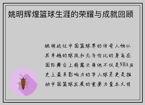 姚明辉煌篮球生涯的荣耀与成就回顾